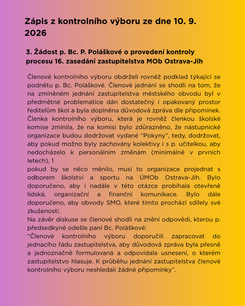 Zápis z kontrolního výboru ze dne 10. 9. 2026.